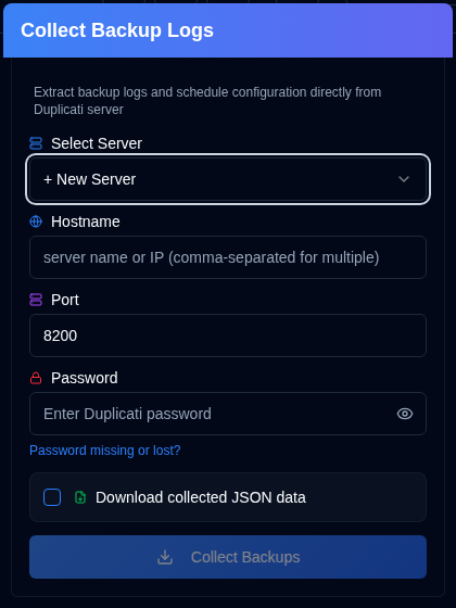 Collect Backup Logs Popup