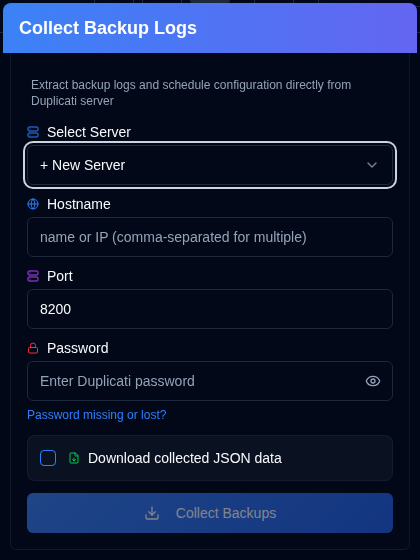 Collect Backup Logs Popup