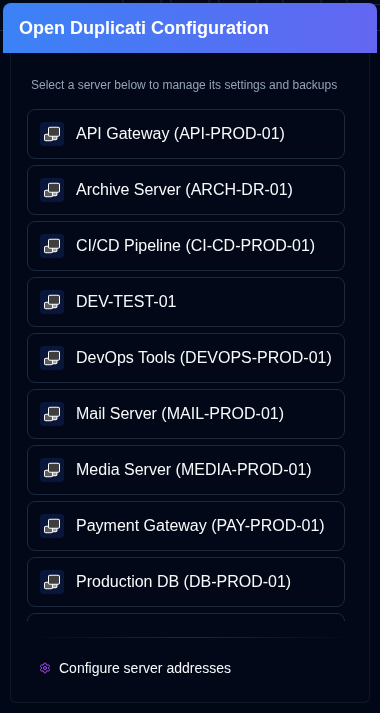 Duplicati configuration