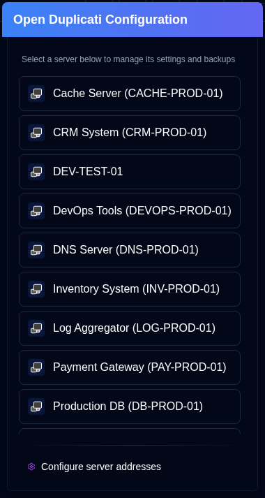 Duplicati configuration