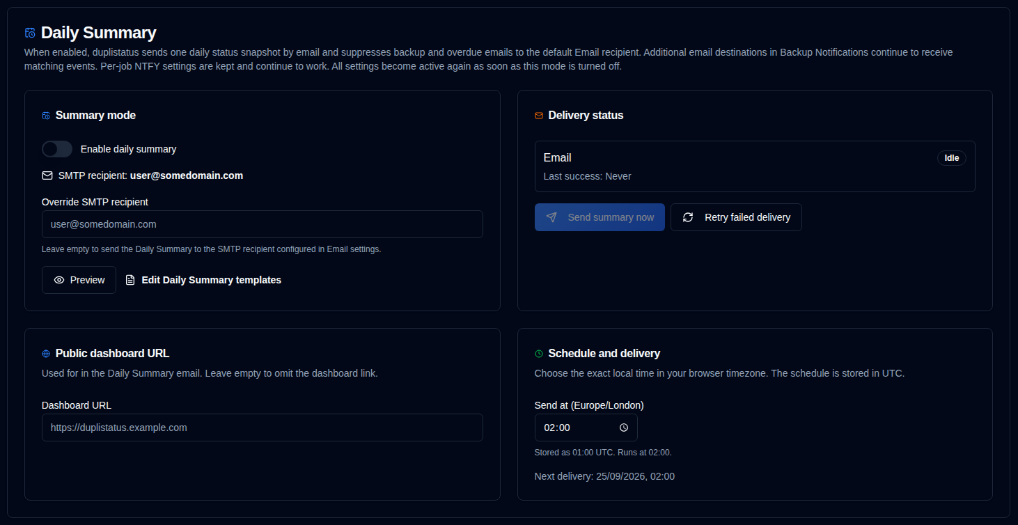 Daily Summary settings