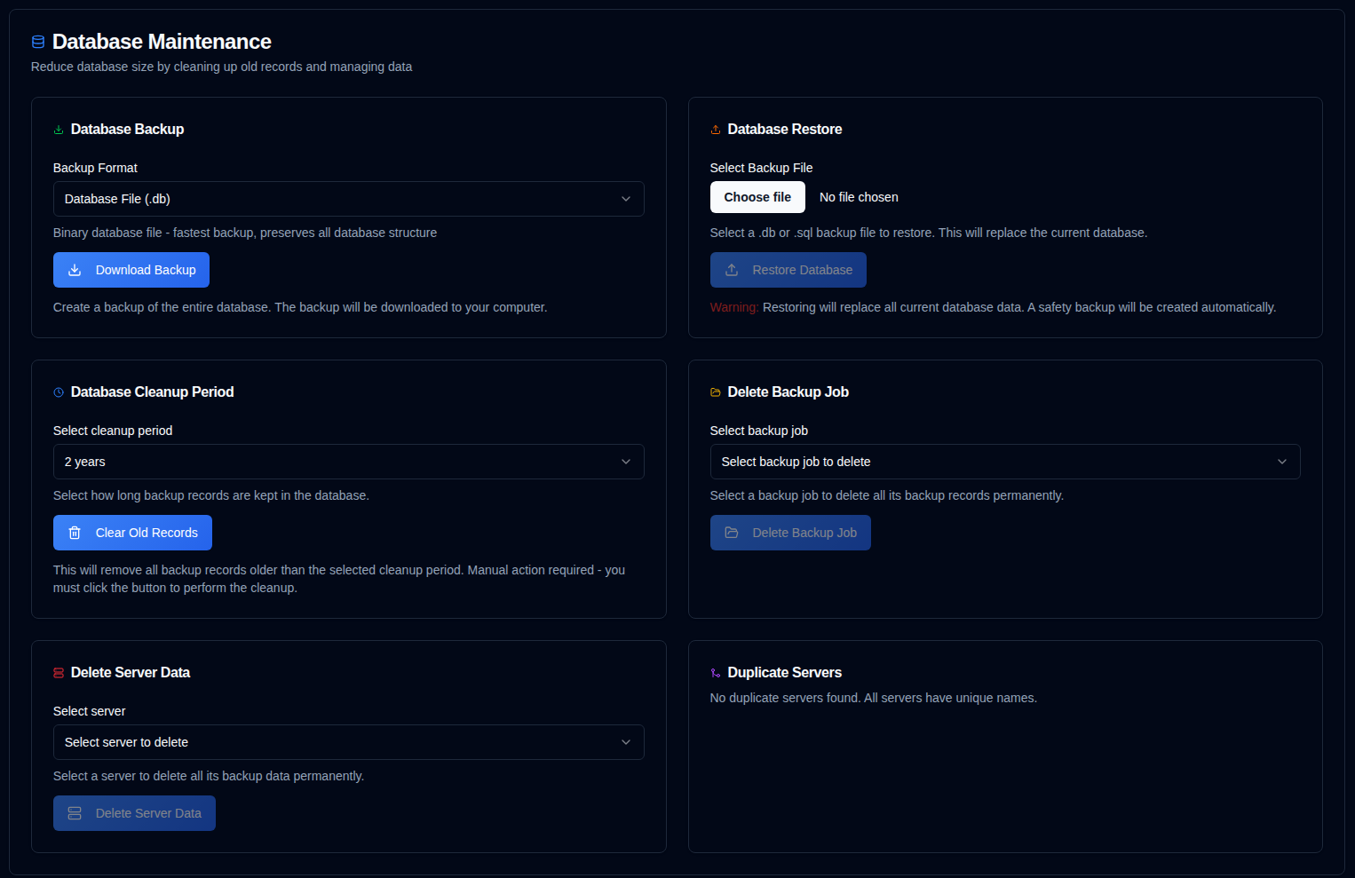 Database maintenance
