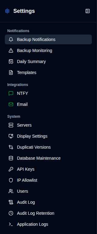 Settings Sidebar - Admin View