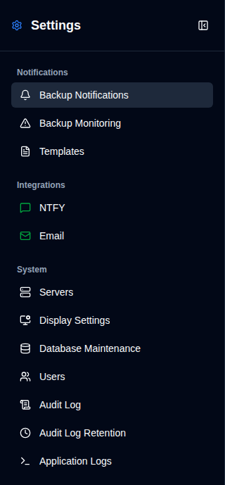 Settings Sidebar - Admin View