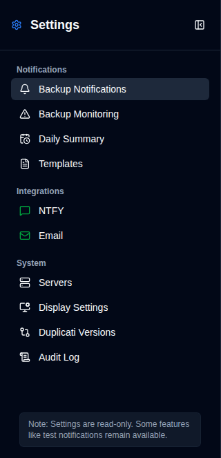 Settings Sidebar - Non-Admin View