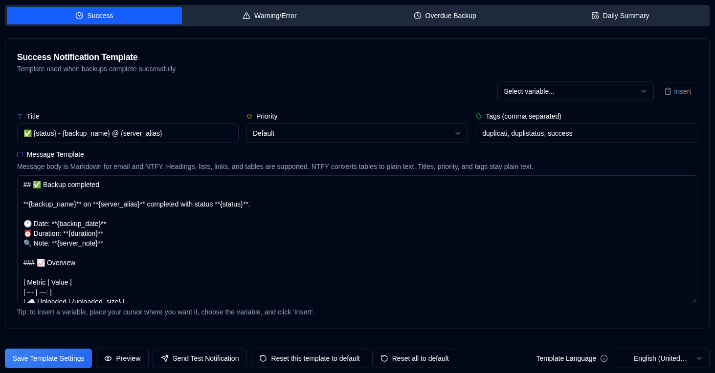 notification templates