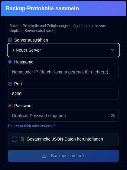 Collect Backup Logs Popup