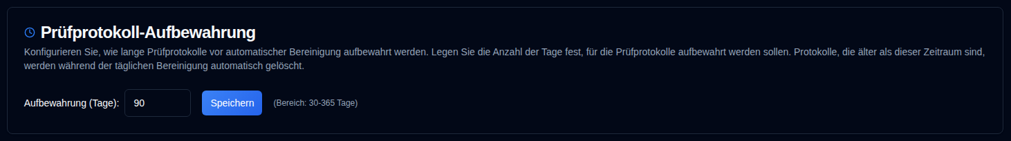 Prüfprotokoll-Aufbewahrung