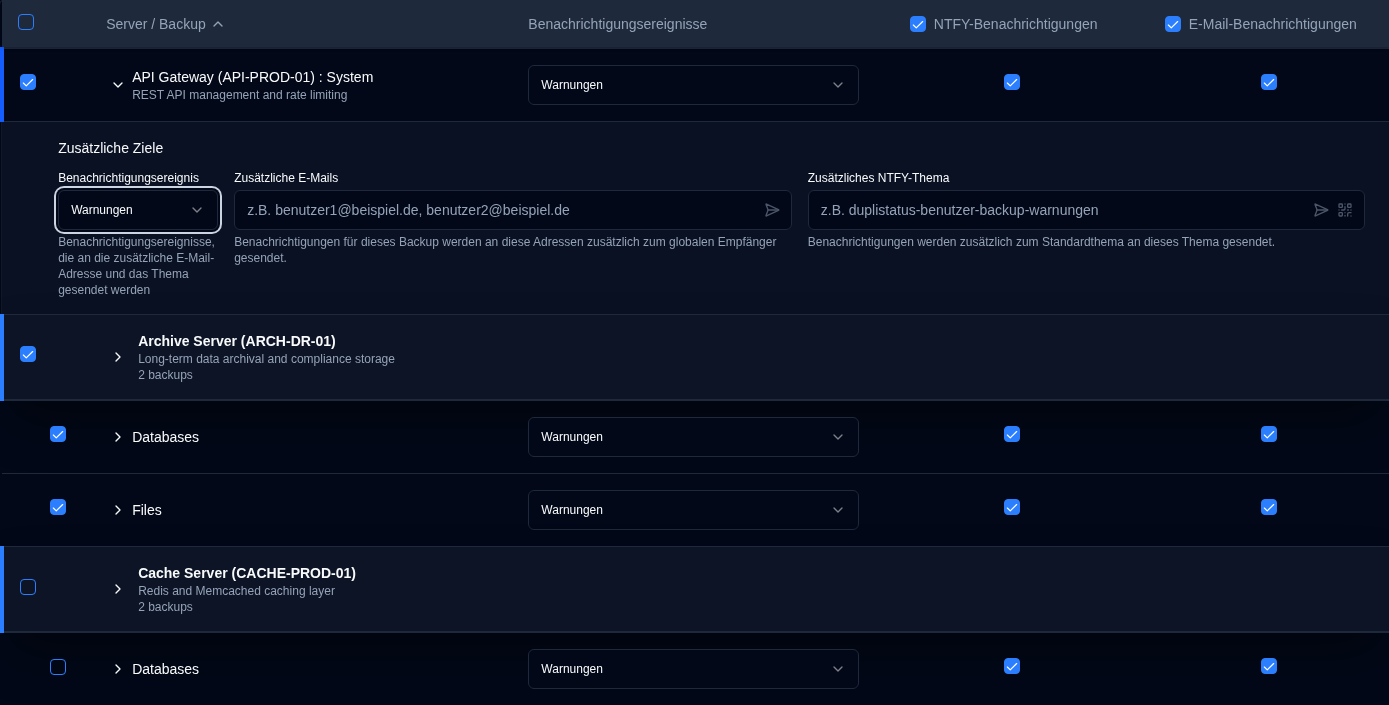 Server-level additional destinations
