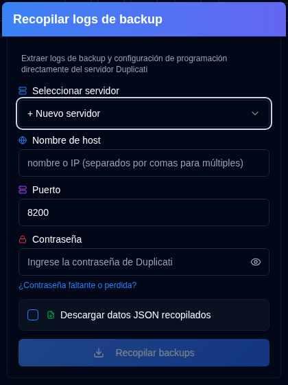 Collect Backup Logs Popup