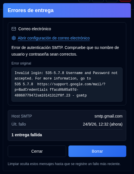 Errores de entrega