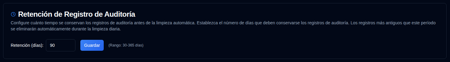 Retención de Registro de Auditoría