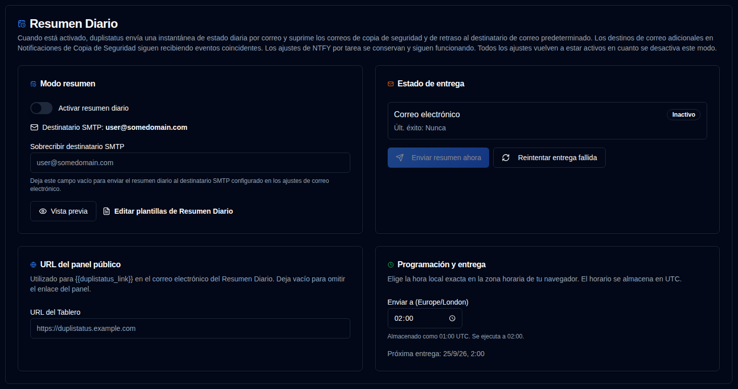 Configuración de Resumen Diario