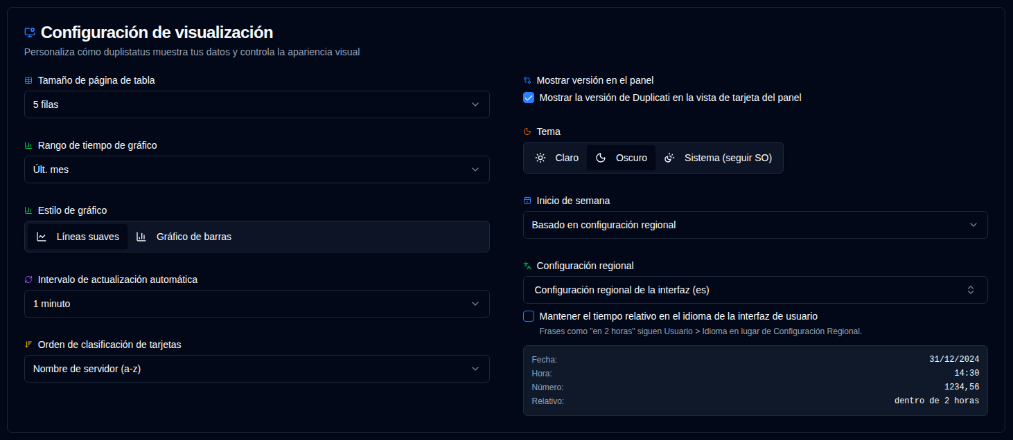 Configuración de visualización