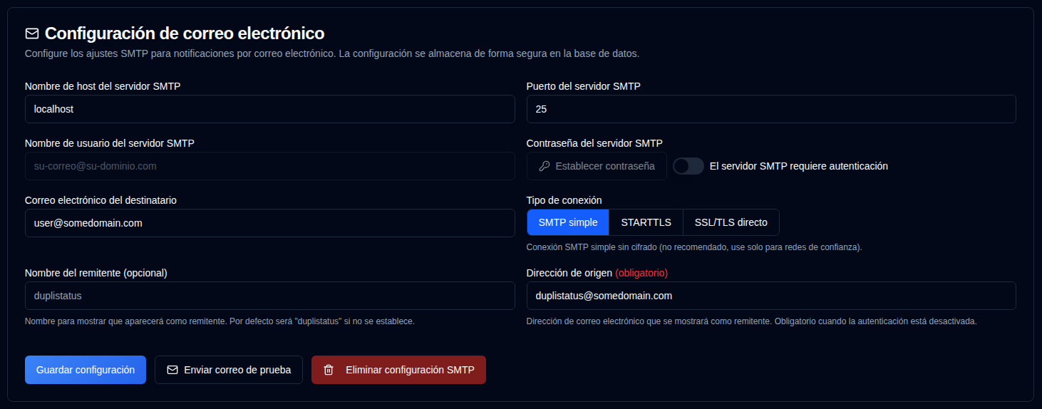Configuración de correo electrónico