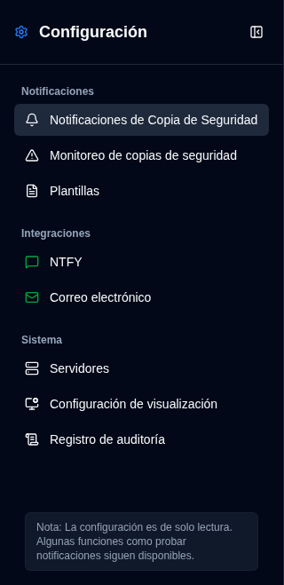 Barra lateral de Configuración - Vista de No Administrador