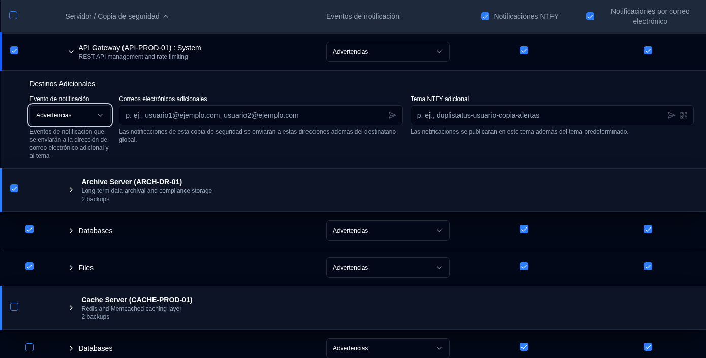 Server-level additional destinations