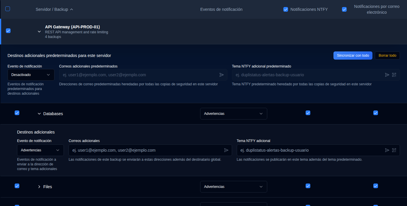 Server-level additional destinations