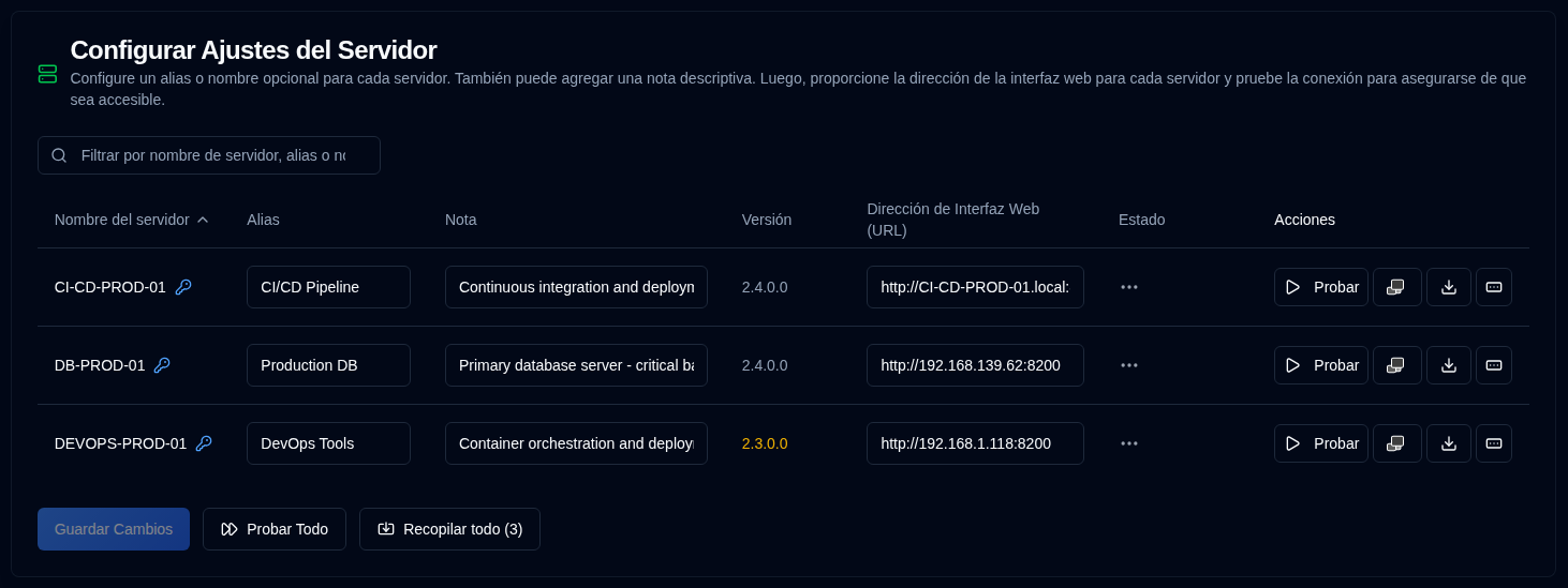 configuración del servidor