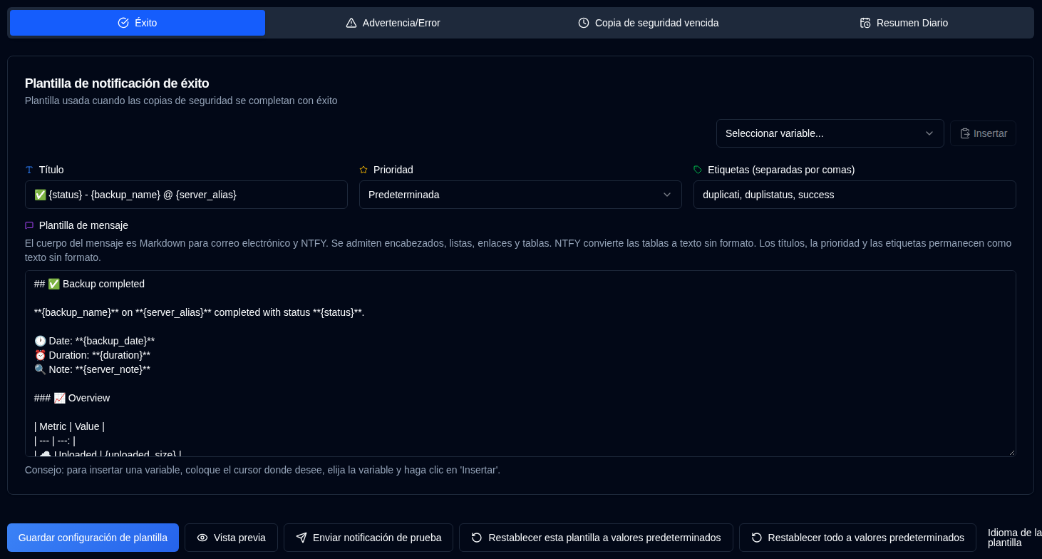 plantillas de notificación