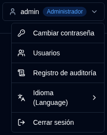 Menú de usuario - Administrador