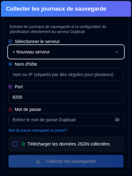 Collect Backup Logs Popup