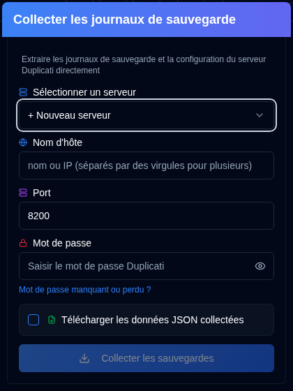 Collect Backup Logs Popup