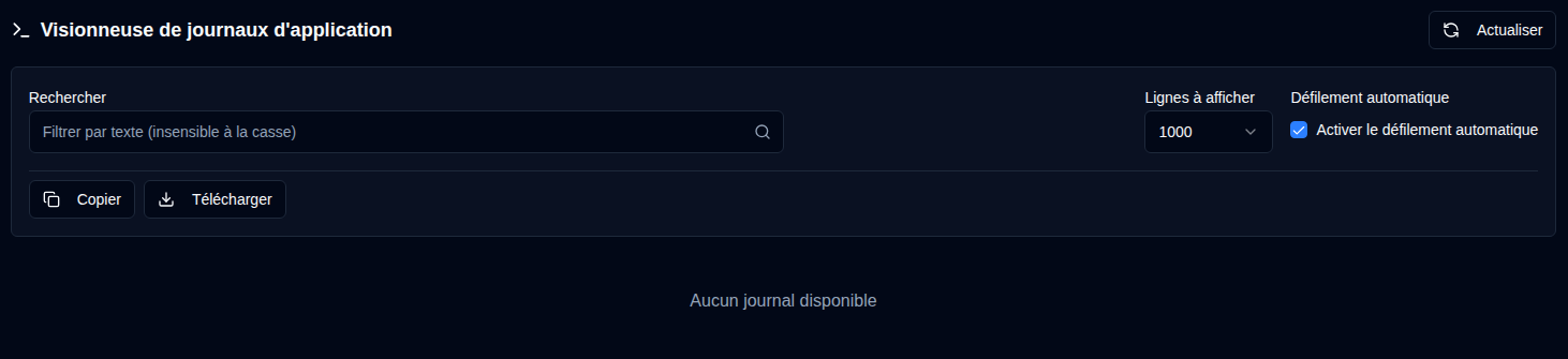 Visionneuse de journaux d'application