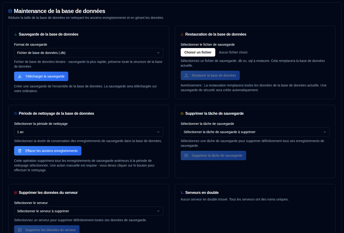 Maintenance de la base de données