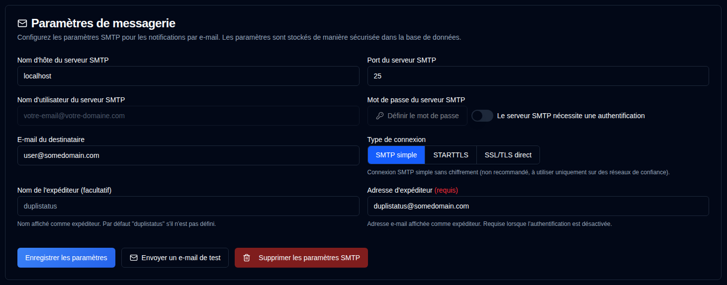 Configuration de l'e-mail