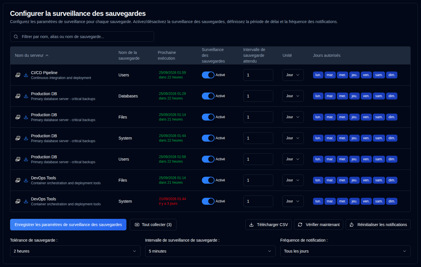 Alertes de sauvegarde