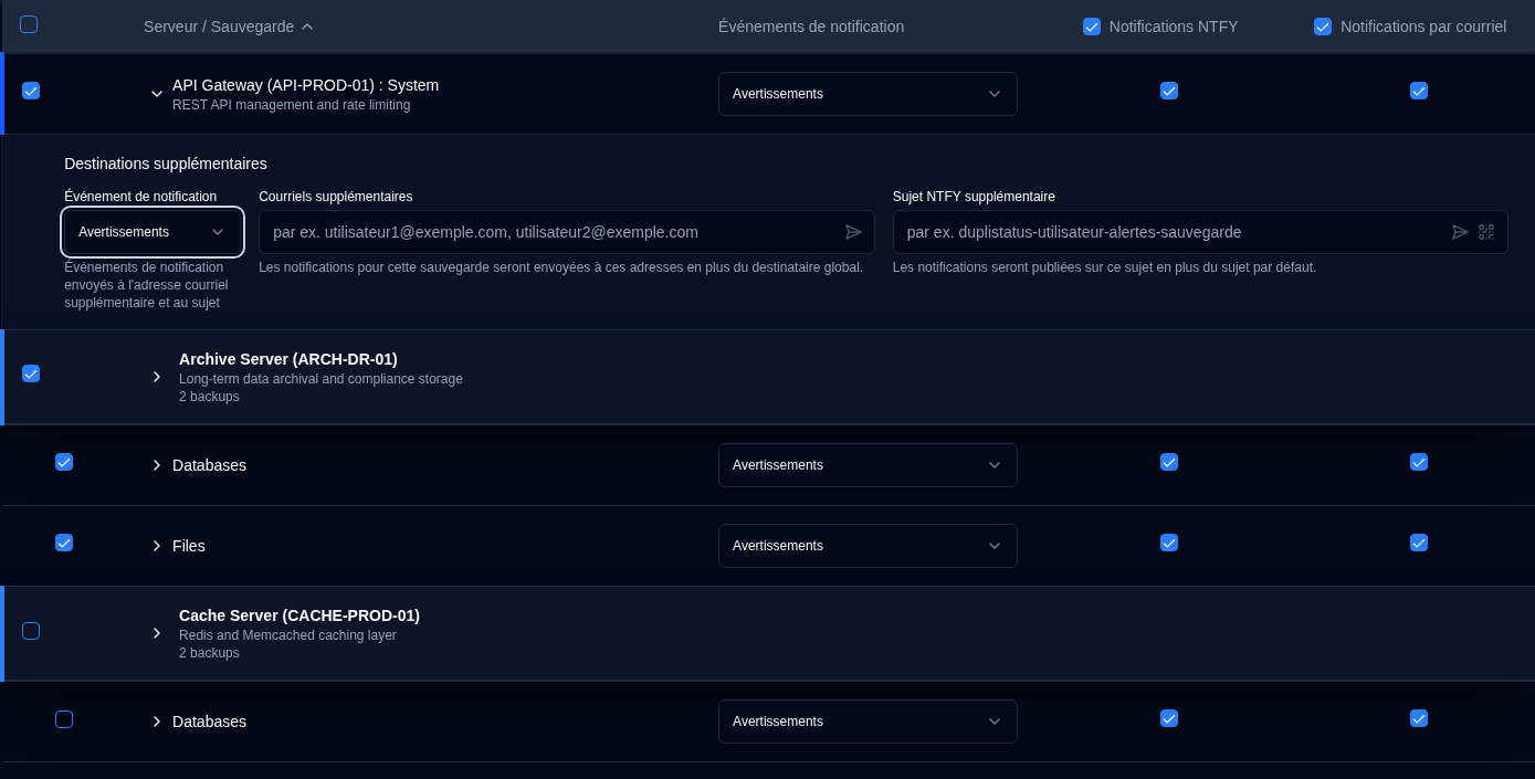Server-level additional destinations