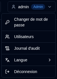 Menu Utilisateur - Admin
