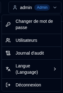 Menu utilisateur - Admin