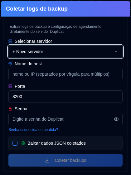 Collect Backup Logs Popup