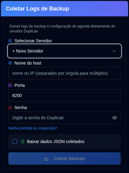 Collect Backup Logs Popup