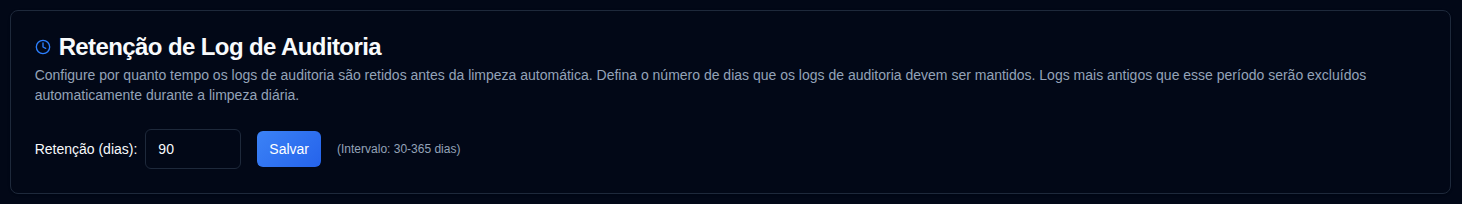 Retenção de Log de Auditoria