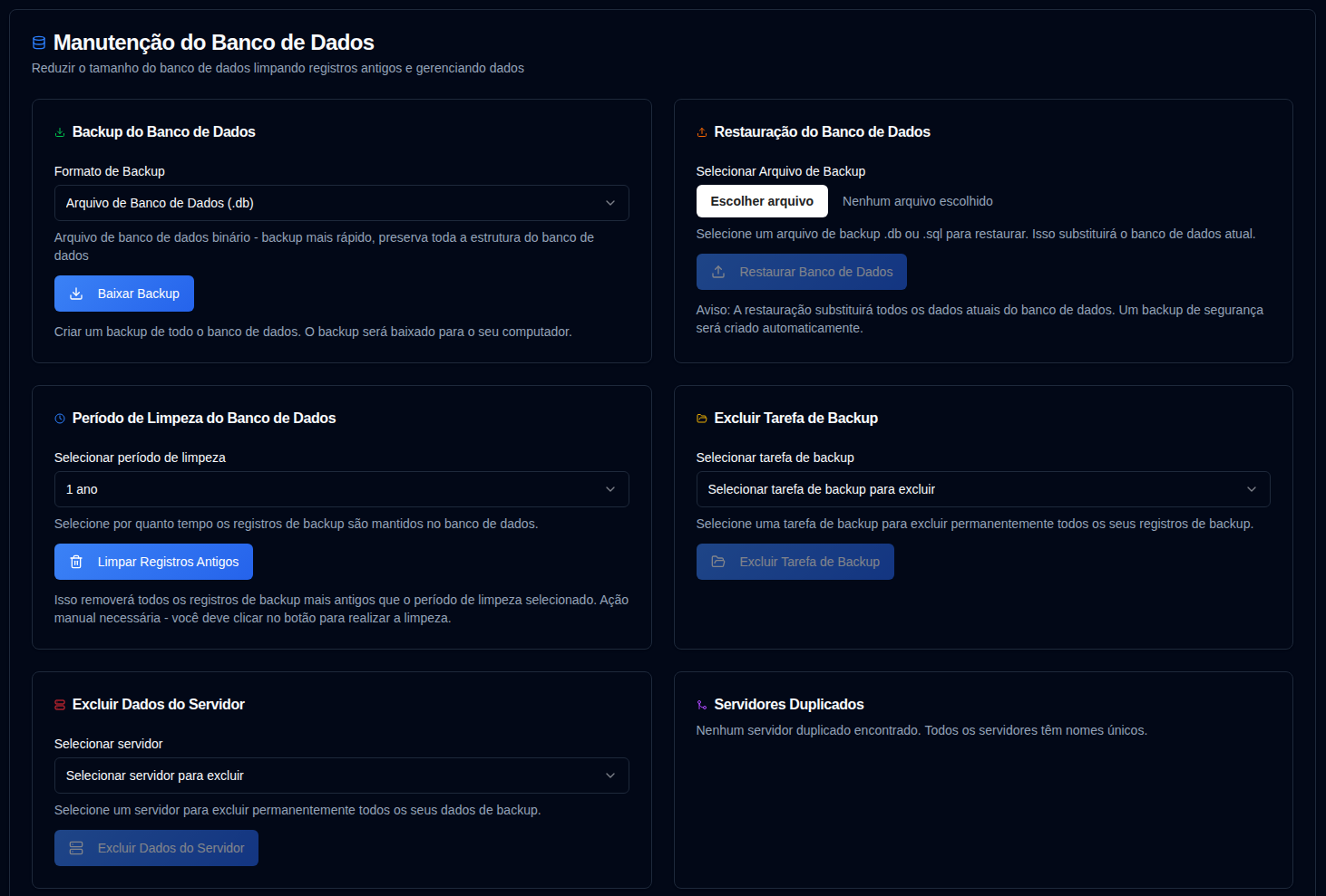 Manutenção do banco de dados