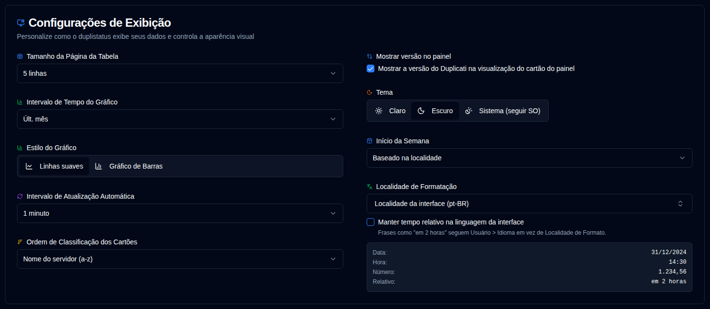 Configurações de Exibição