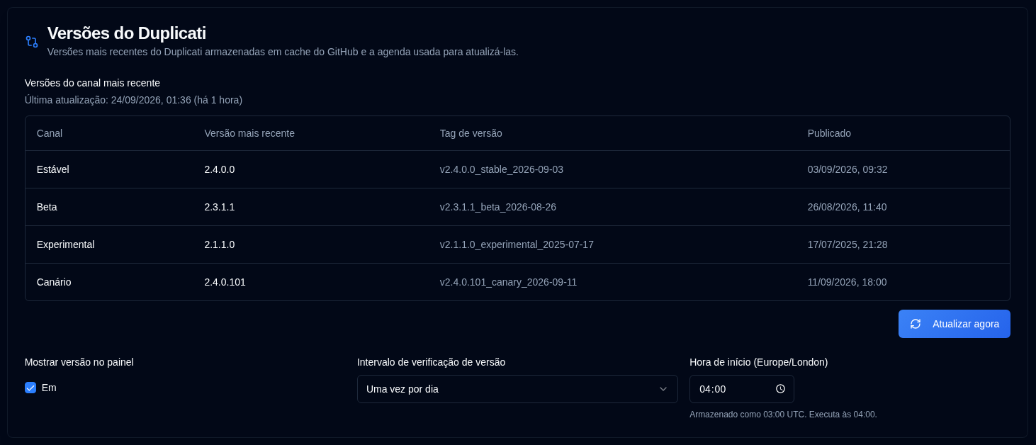 Versões do Duplicati