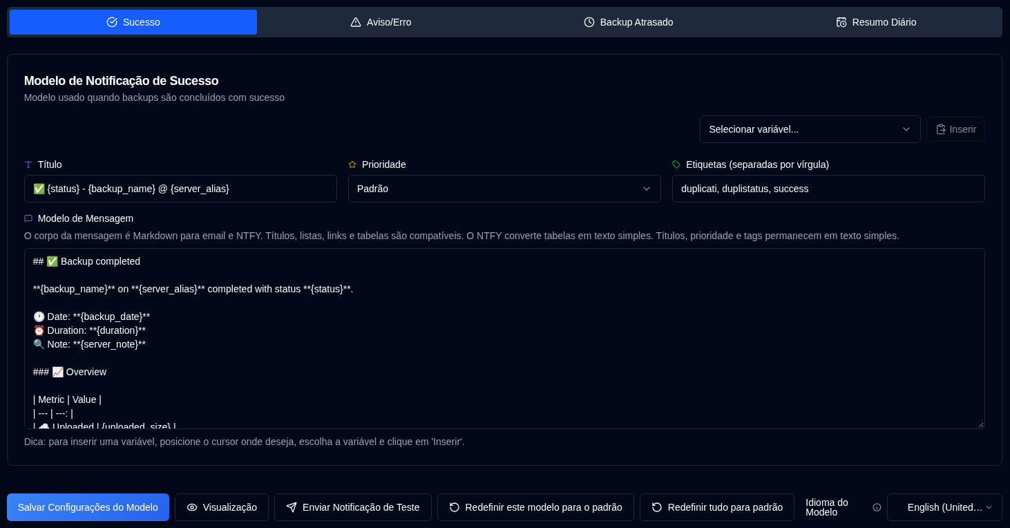 modelos de notificação
