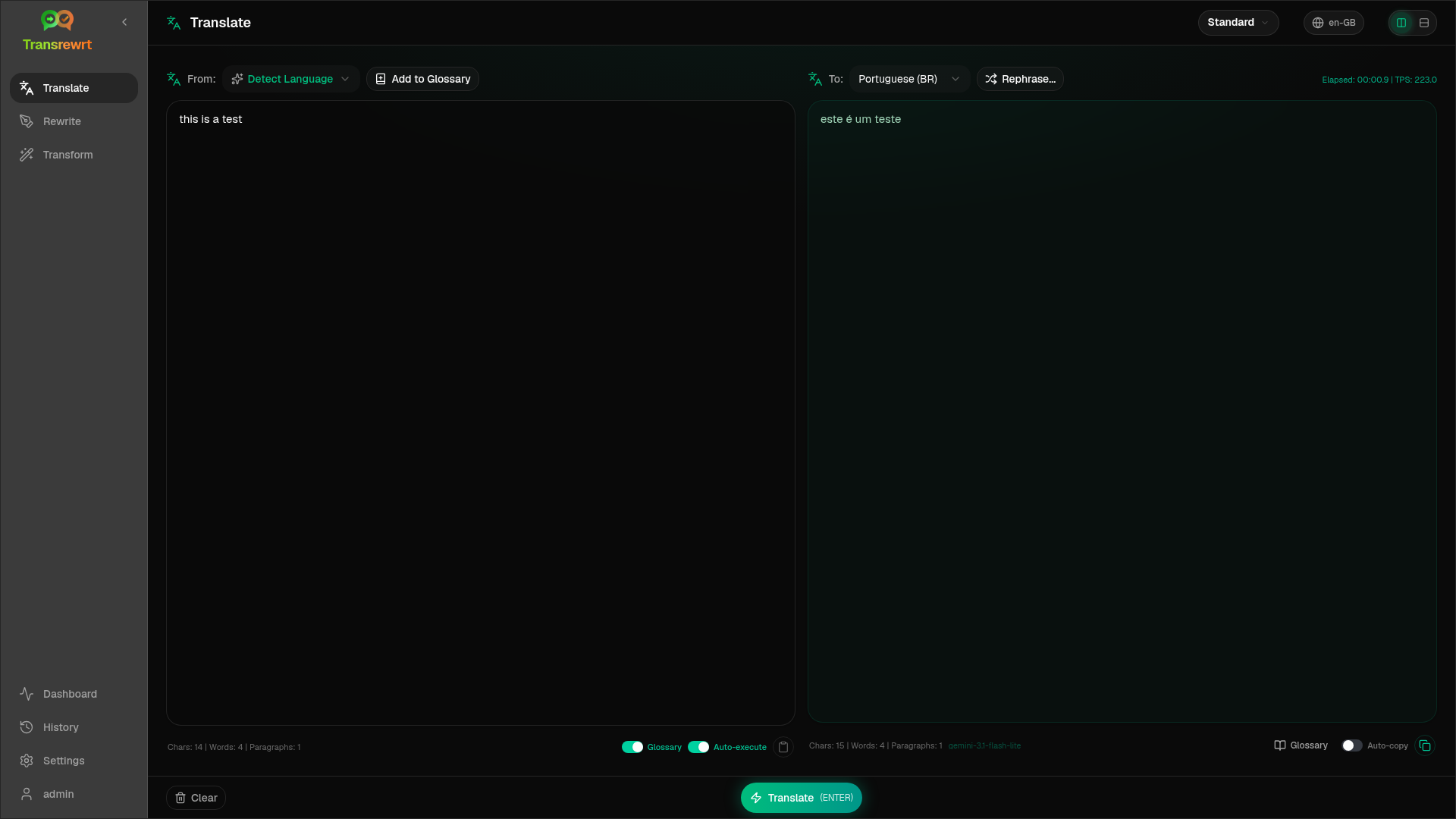 Translate workspace