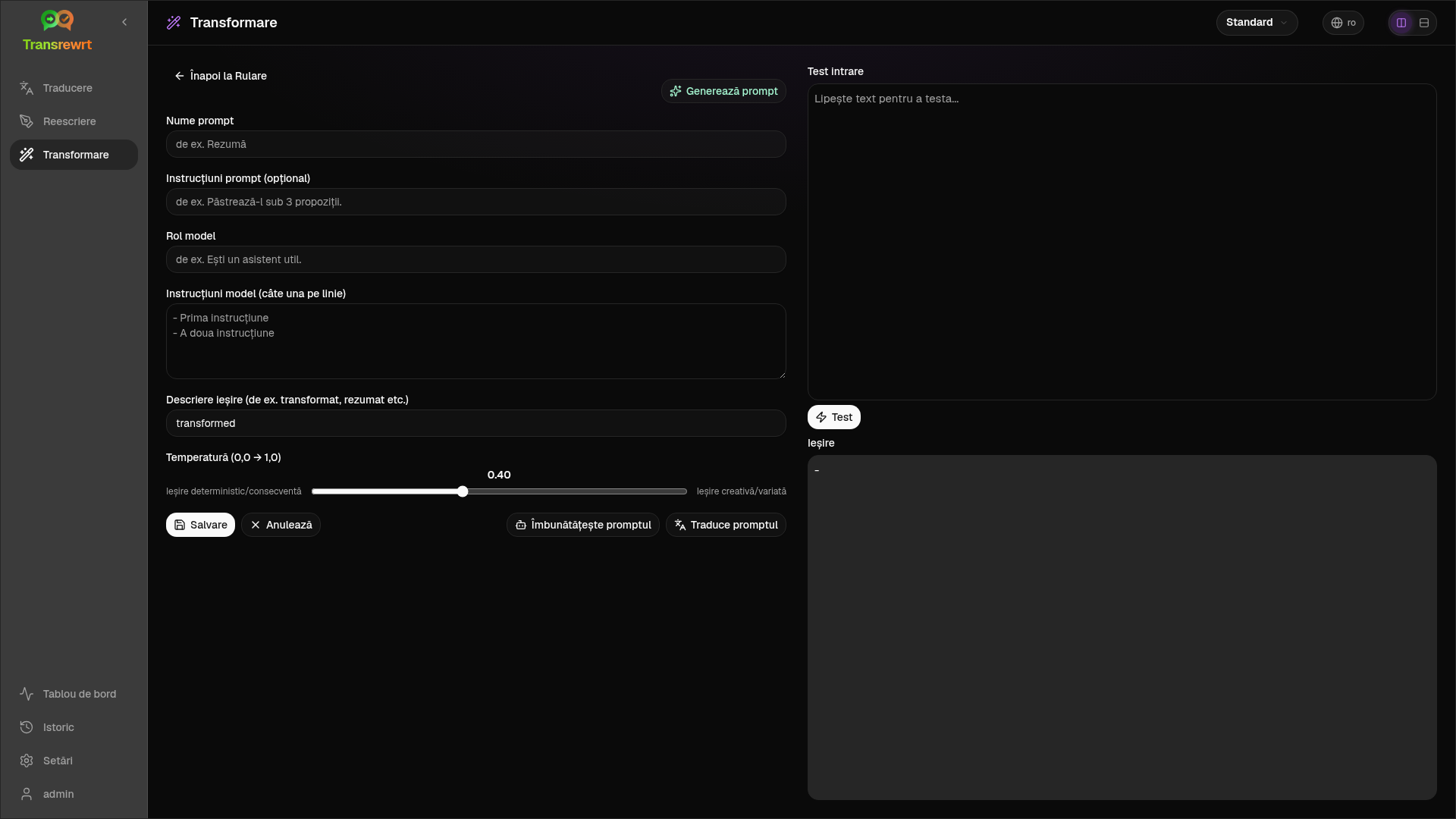 Editor de prompturi Transform